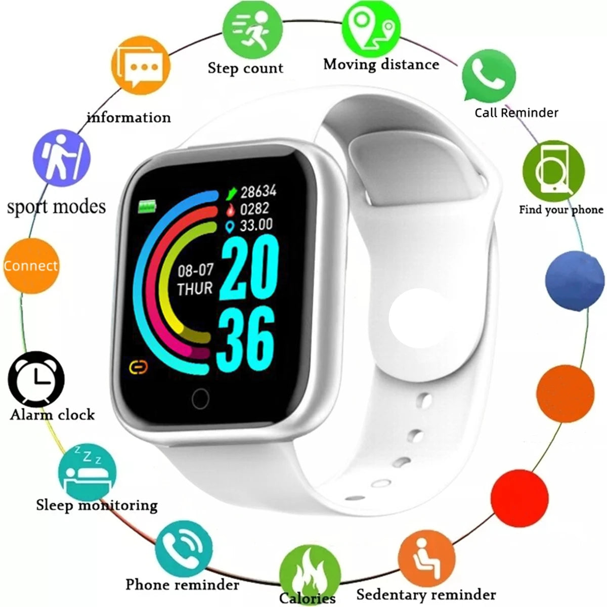 Smartwatch for Men & Women – Fitness Tracker & Notifications Y68 White