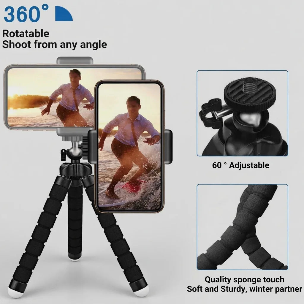 Mini Universal Photography Octopus Tripod Monopod Phone Mini Camera Phone Webcam Holder Clip Smartphone Monopod Tripe Stand Black Tripod