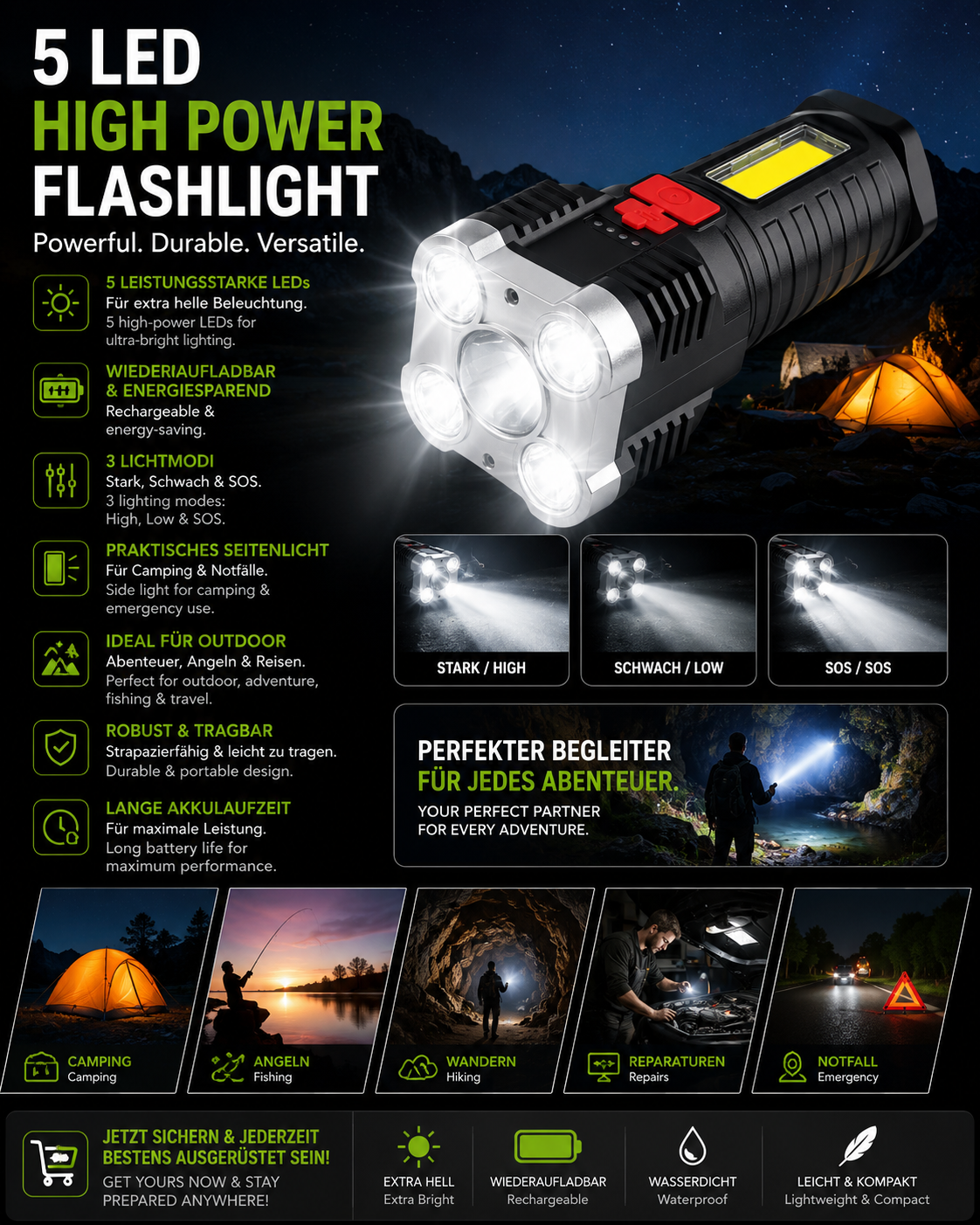 5 LED High Power Flashlight – Bright & Durable Torch