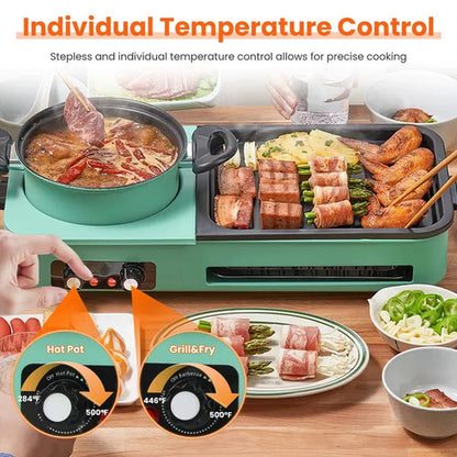 Electric Grill And Hot Pot Combo - 1600W Smokeless Korean BBQ Grill
