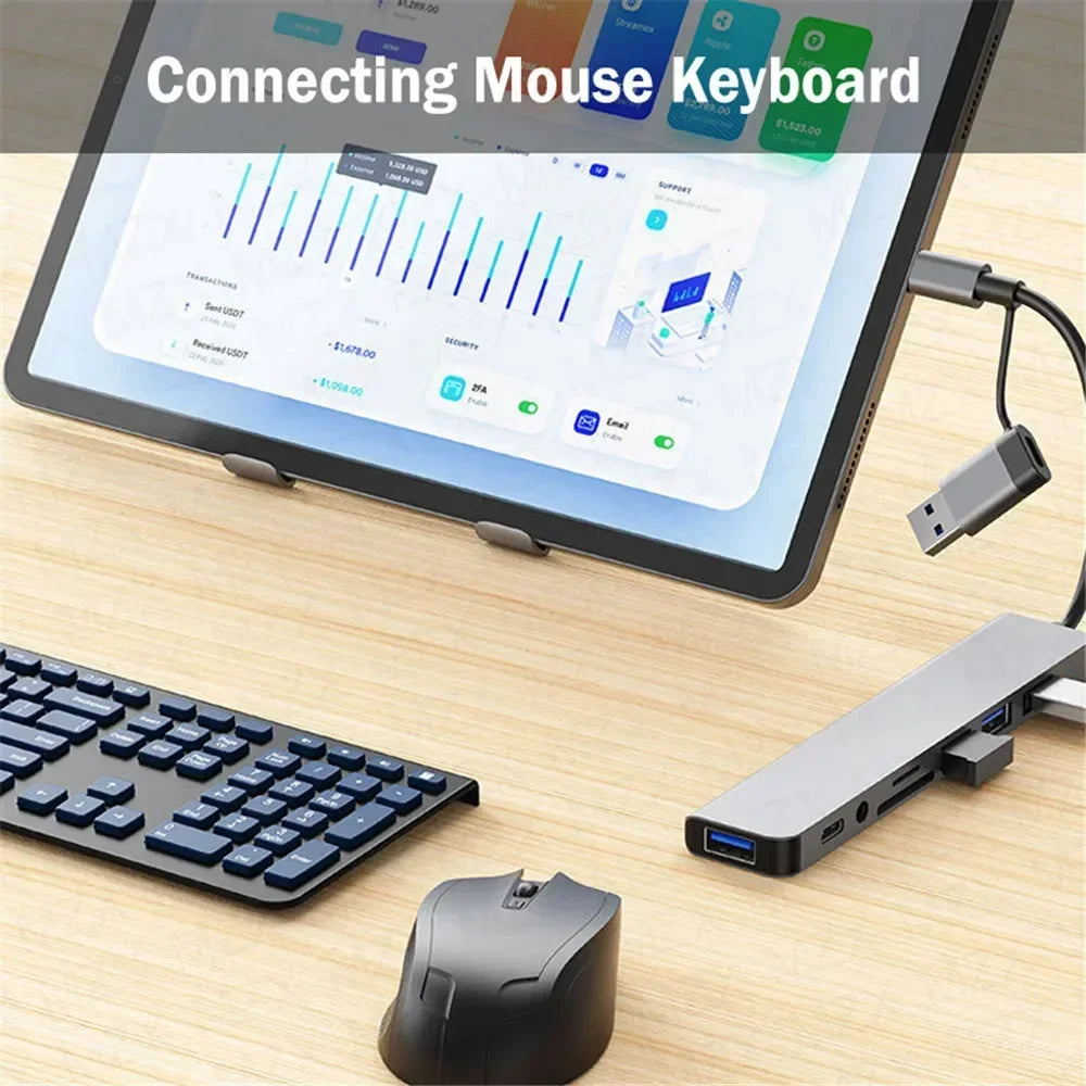 8 In 1 Port USB C Expander USB 3 Hub Type-C Splitter Type C Dock Multiport Adapter USB Expander For Xiaomi Phone Tablet