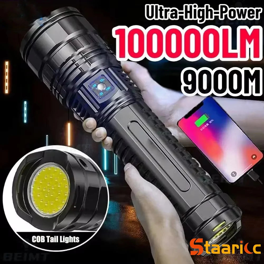 Ultra Bright Torch Built-in Battery Flash Light Emergency Spotlights 5km 1500W Most Powerful Led Flashlights Tactical