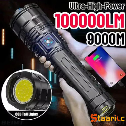 Ultra Bright Torch Built-in Battery Flash Light Emergency Spotlights 5km 1500W Most Powerful Led Flashlights Tactical