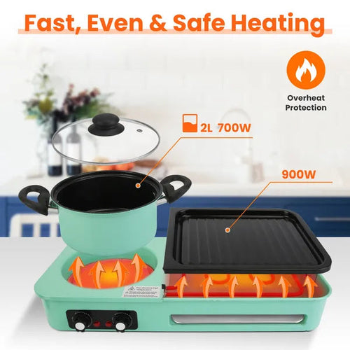 Electric Grill And Hot Pot Combo - 1600W Smokeless Korean BBQ Grill