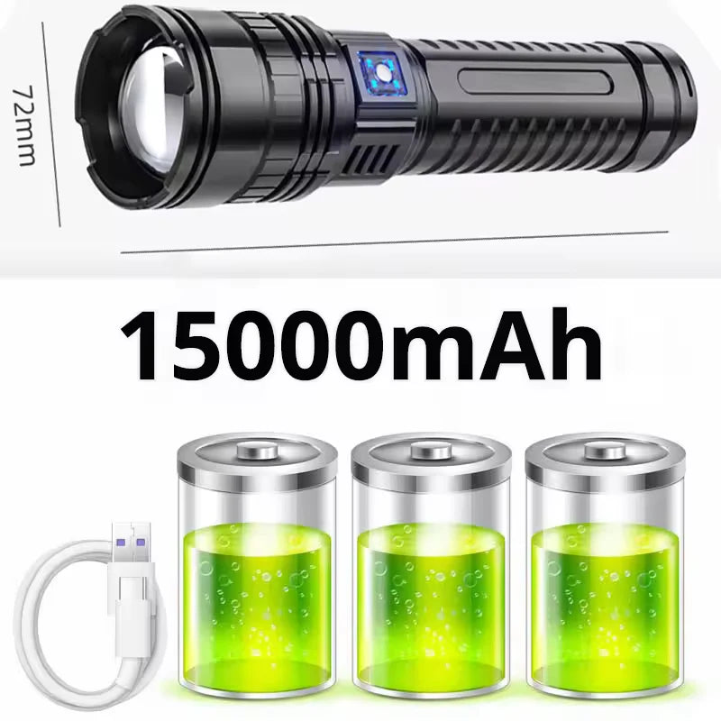 Ultra Bright Torch Built-in Battery Flash Light Emergency Spotlights 5km 1500W Most Powerful Led Flashlights Tactical Big