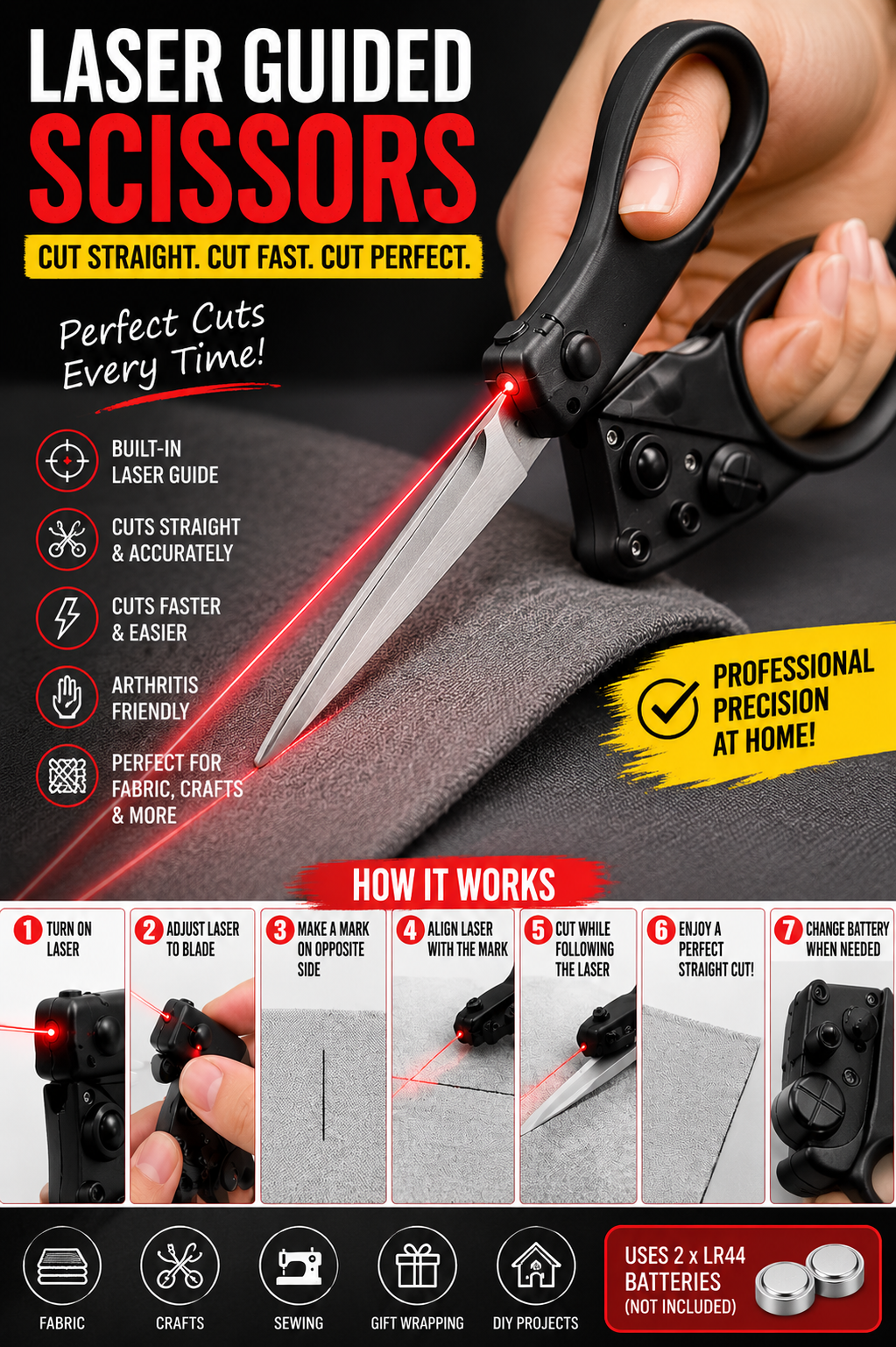 Laser Guided Scissors Perfect Straight Cuts Made Easy