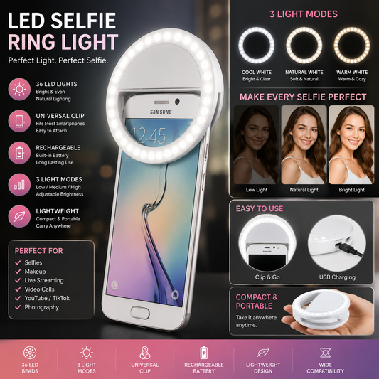 Selfie Ring Light Clip – Portable LED Light for Perfect Photos