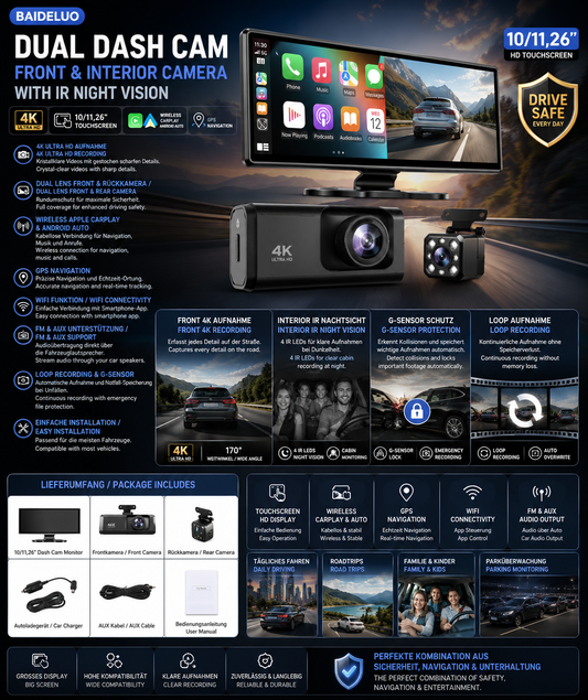 Dash Cam 4K – Wireless CarPlay & Android Auto
