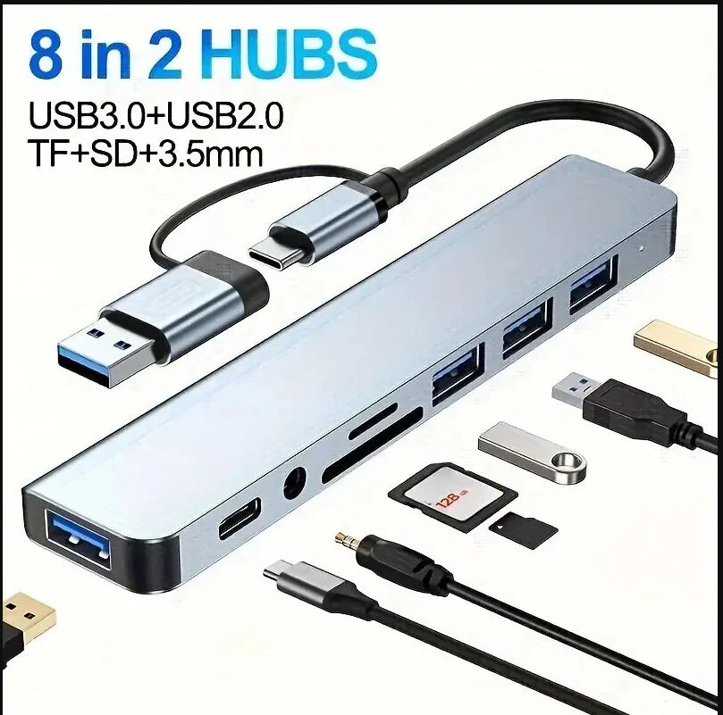 8 In 1 Port USB C Expander USB 3 Hub Type-C Splitter Type C Dock Multiport Adapter USB Expander For Xiaomi Phone Tablet 8 In1