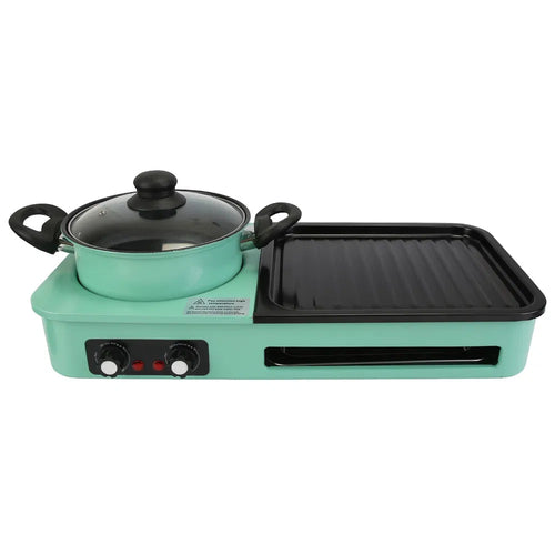 Electric Grill And Hot Pot Combo - 1600W Smokeless Korean BBQ Grill Green