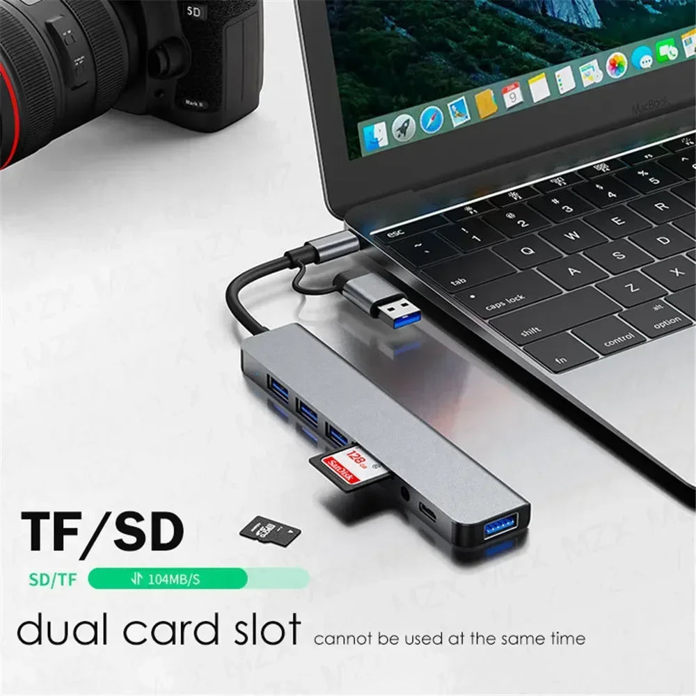 8 In 1 Port USB C Expander USB 3 Hub Type-C Splitter Type C Dock Multiport Adapter USB Expander For Xiaomi Phone Tablet