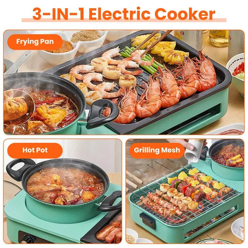 Electric Grill And Hot Pot Combo - 1600W Smokeless Korean BBQ Grill