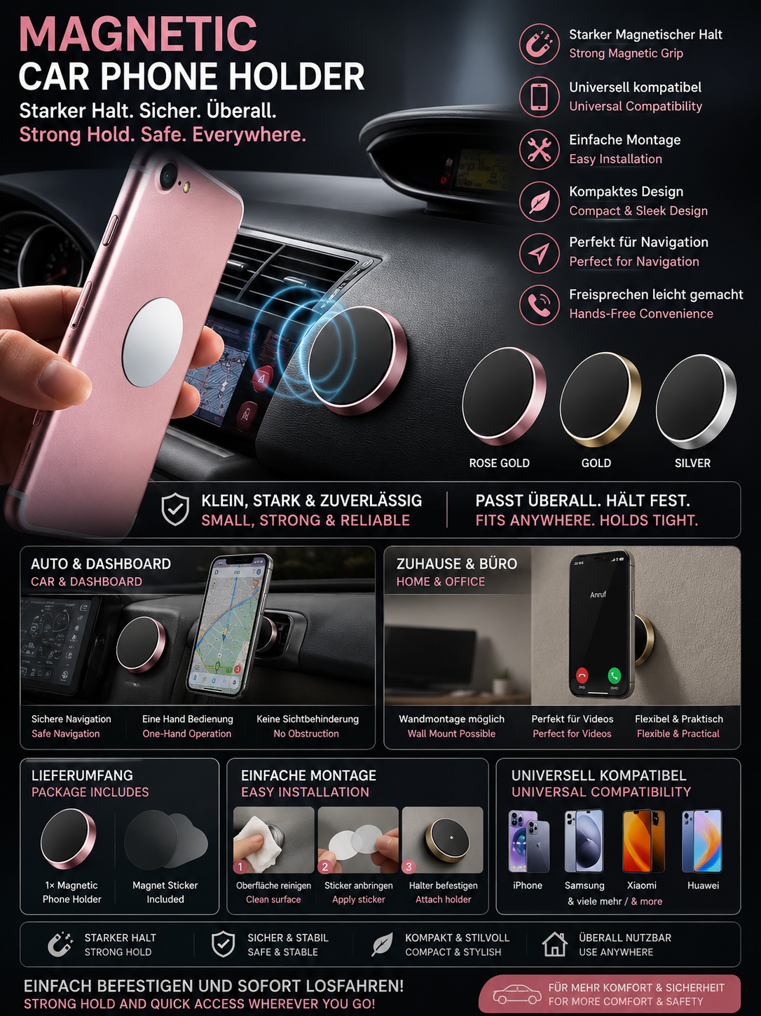 Magnetic Car Phone Holder – Universal Hands-Free Mount
